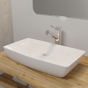 Lavabo de luxo retangular cerâmica branca 71x39 cm D