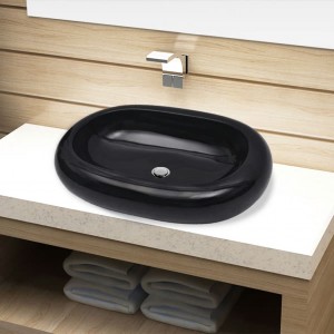 Lavabo cerâmico preto oval D