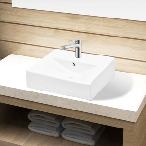 Lavabo rectangular de cerámica hueco de grifo/desagüe blanco D