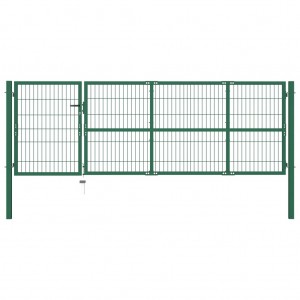 Puerta de valla de jardín con postes acero verde 350x100 cm D