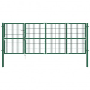 Puerta de valla de jardín con postes acero verde 350x120 cm D