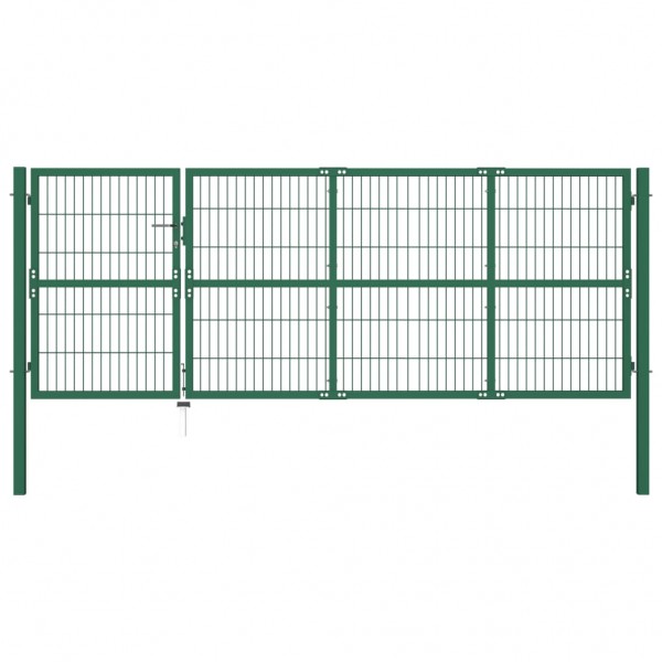 Portão de vedação de jardim com postes de aço verde 350x120 cm D