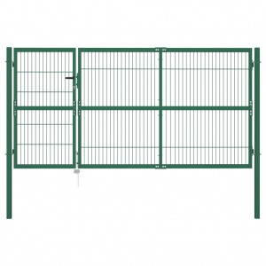 Puerta de valla de jardín con postes acero verde 350x140 cm D