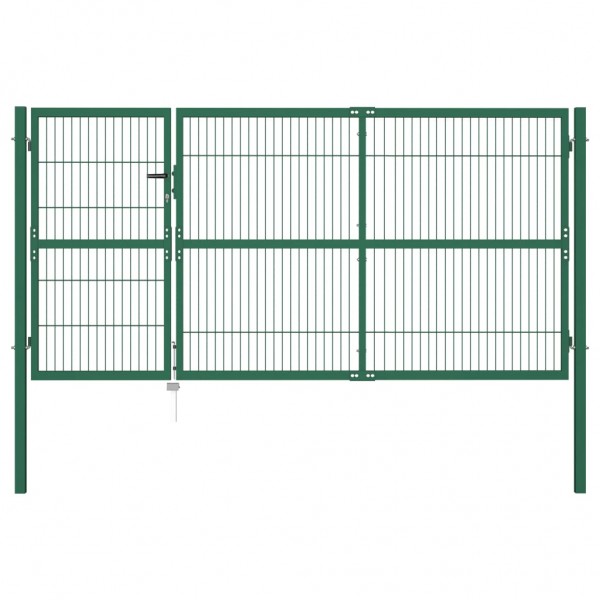 Puerta de valla de jardín con postes acero verde 350x140 cm D