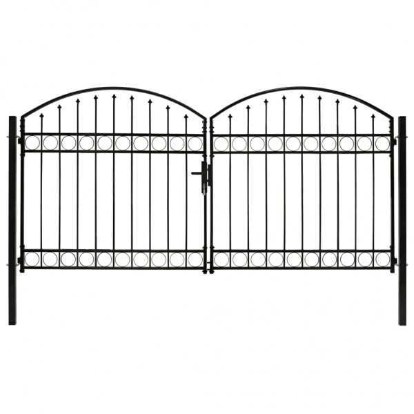 Cancela de valla doble puerta con arco 300x125 cm acero negro D