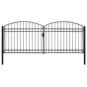 Cancela de valla doble puerta con arco 400x175 cm acero negro D