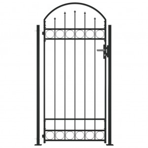 Puerta de valla con arco y 2 postes negra 105x204 cm D