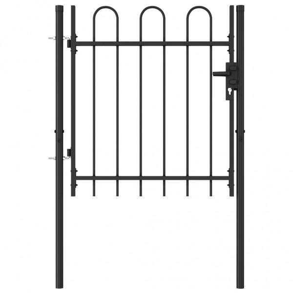 Cancela de valla con una puerta y arcos acero negro 1x1 m D