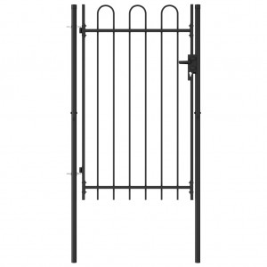 Cancela de valla con una puerta y arcos acero negro 1x1.5 m D