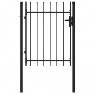 Cancela de valla con una puerta y puntas acero negro 1x1.2 m D