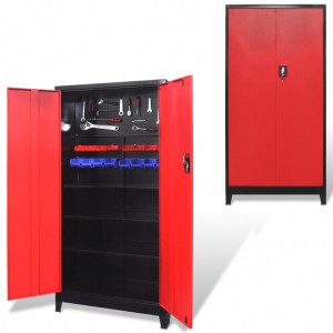Armário de ferramentas 2 portas aço preto/vermelho 90x40x180 cm D