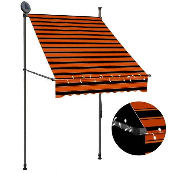 Toldo manual retráctil con LED naranja y marrón 100 cm D