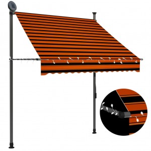 Toldo manual retráctil con LED naranja y marrón 150 cm D