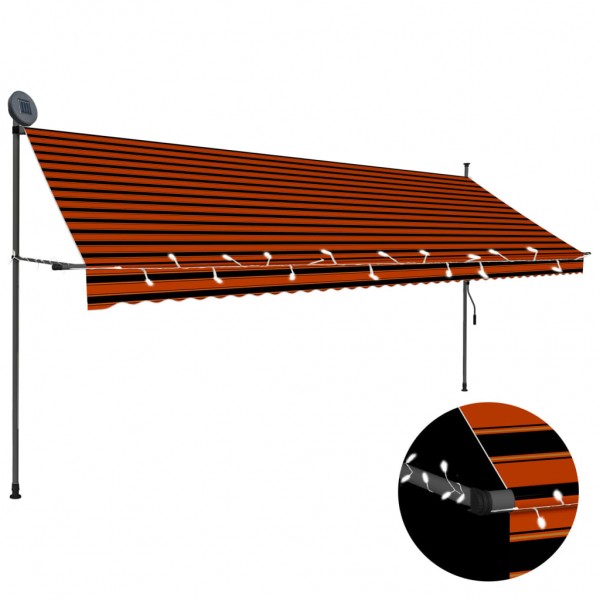 Toldo manual retráctil con LED naranja y marrón 400 cm D