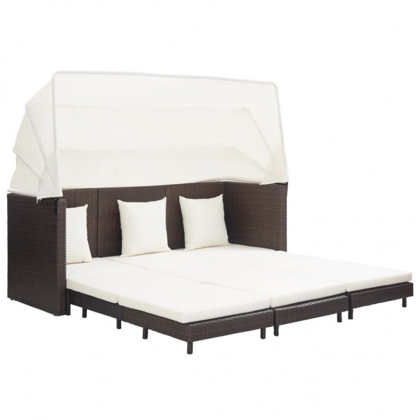 Sofá cama de jardín 3 plazas con capota ratán sintético marrón D