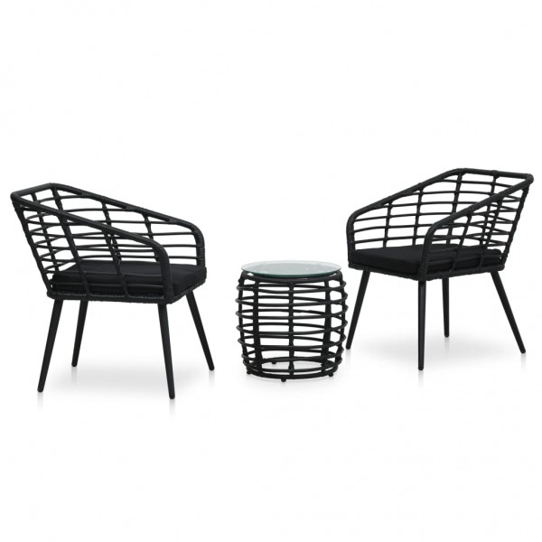 Set de mesa e cadeiras de jardim 3 peças preto ratão sintético D