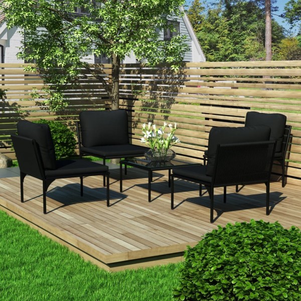 Conjunto de mobília de jardim 5 peças com almofadas PVC preto D