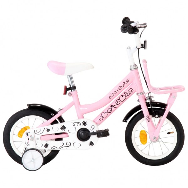 Bicicleta niños y portaequipajes delantero 12 blanca y rosa D