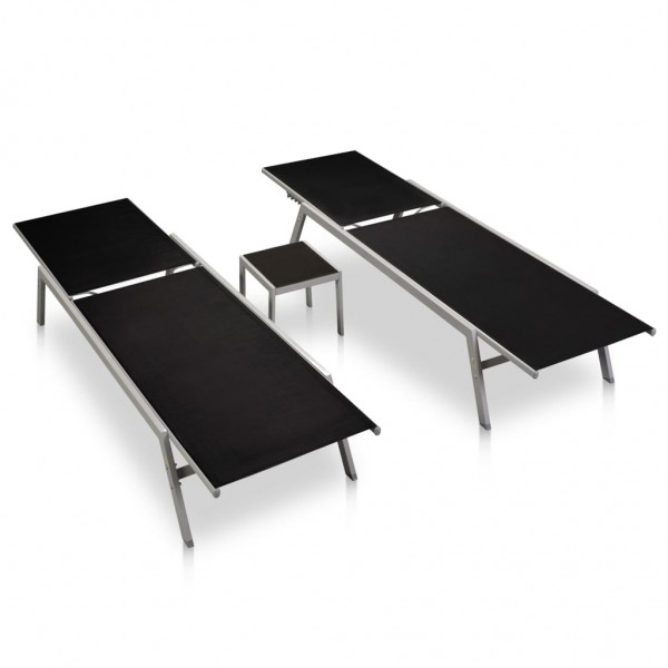 Espreguiçadeiras com mesa 2 pcs aço e textilene preto M 2
