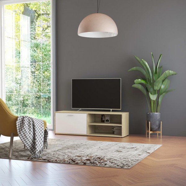 Mueble de TV madera contrachapada blanco y roble 120x34x37 cm D
