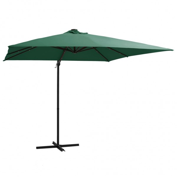 Guarda-chuva com luzes LED e poste de aço verde 250x250 cm D