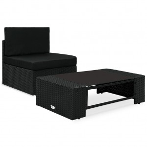 Juego de muebles de jardín 2 piezas ratán sintético negro D