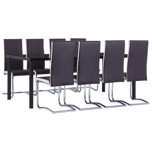 Juego de comedor 9 piezas cuero sintético marrón Juego de comedor 9 piezas cuero sintético marrón D