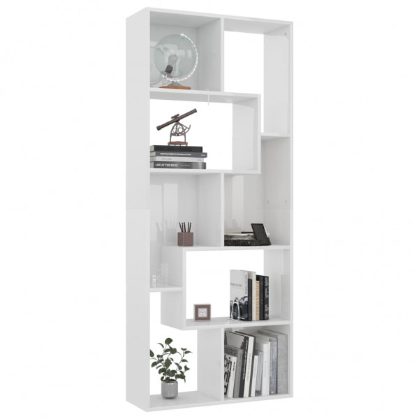 Estante de madeira revestida de revestimento branco brilhante 67x24x161 cm D