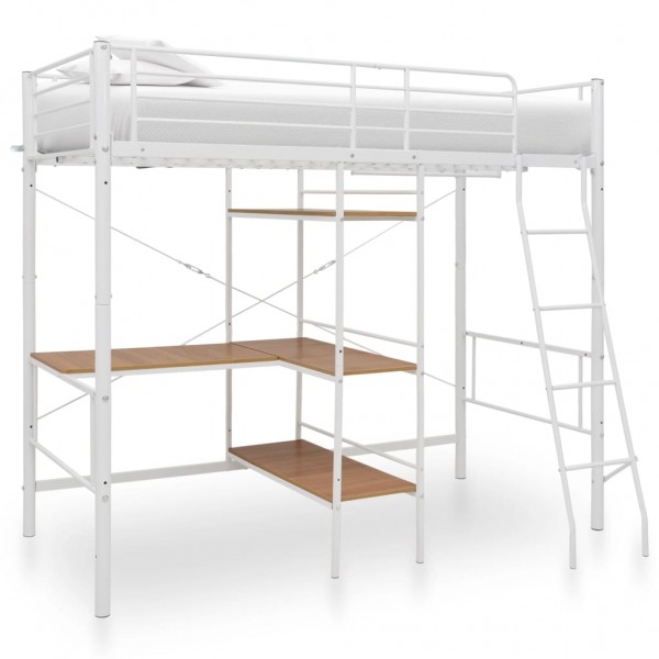 Estrutura de cama com mesa de metal branco 90x200 cm D