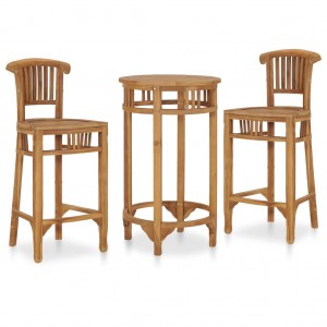 Set mesa y sillas de bar de jardín 3 pzas madera maciza de teca D