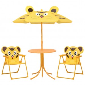 Mesa e cadeiras infantis de jardim 3 peças com guarda-chuva amarelo D