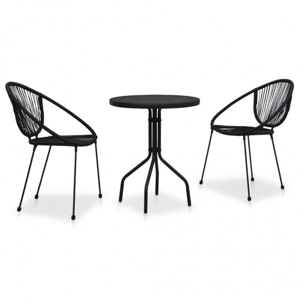 Set de mesa e cadeiras de jardim 3 peças preto PVC ratão D