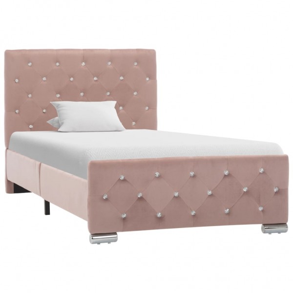Estrutura de cama de veludo rosa 90x200 cm D