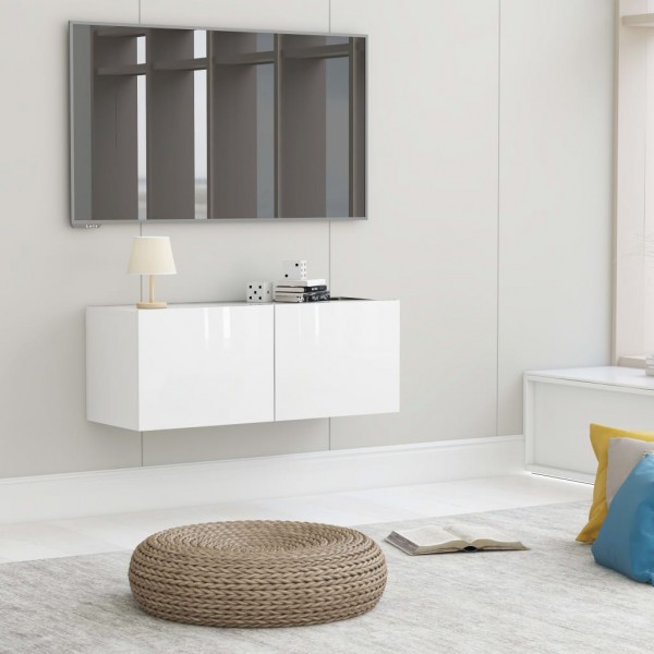 Mueble TV madera contrachapada blanco brillante 80x30x30 cm D