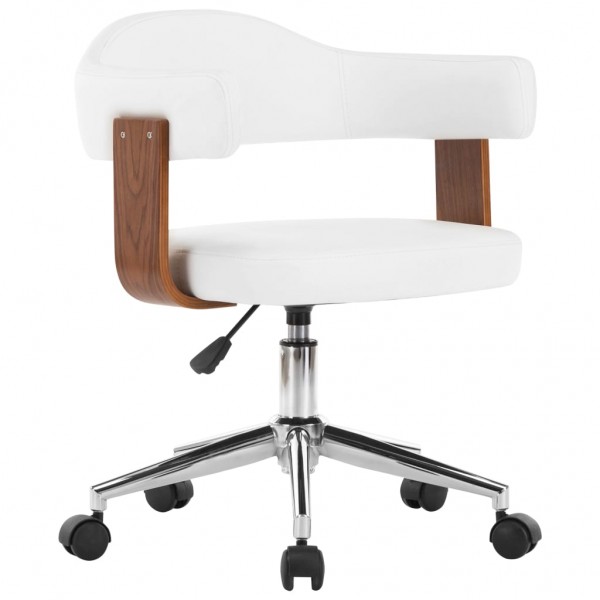 Cadeira de escritório giratória madeira curva couro sintético branco D