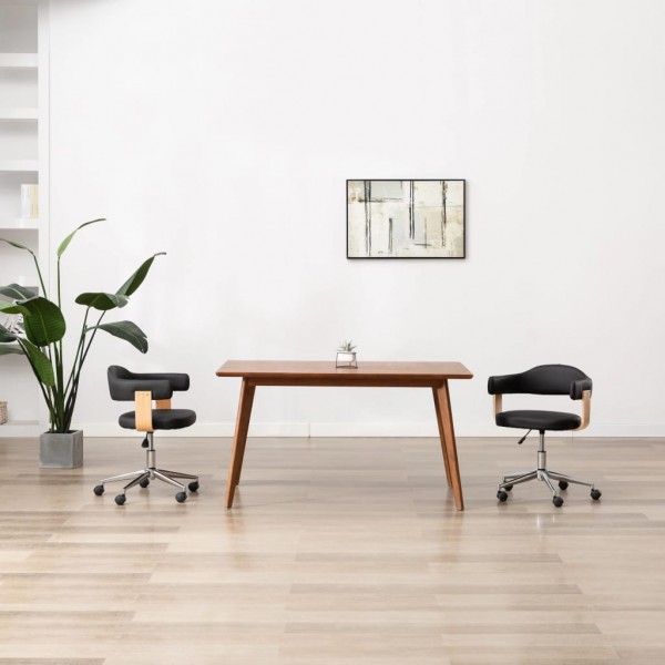 Cadeira de escritório giratória madeira curva couro sintético preto D
