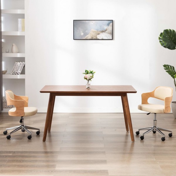 Cadeira de escritório giratória madeira curva couro sintético creme D