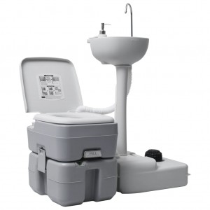 Conjunto de lavabo com pedestal e WC portátil para acampamento cinza D