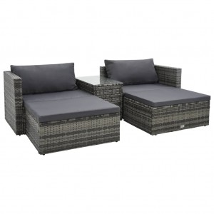 Set de muebles de jardín 5 pzas y cojines ratán sintético gris D