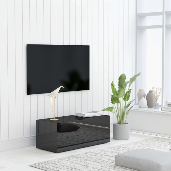 Mueble TV madera contrachapada negro brillante 80x34x30 cm D