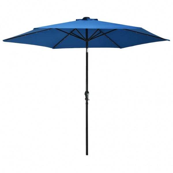 Guarda-chuva de jardim com luzes LED palha de aço azul celeste 300cm D