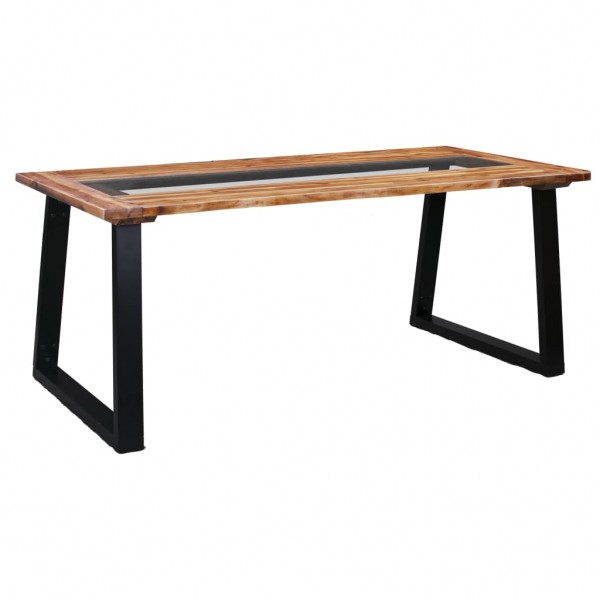 Mesa de comedor de madera maciza de acacia y vidrio 180x90x75cm D