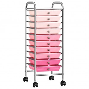 Carrito de almacenaje portátil 10 cajones plástico ombre rosa D
