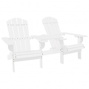 Silla jardín Adirondack y mesita madera maciza de abeto blanca D