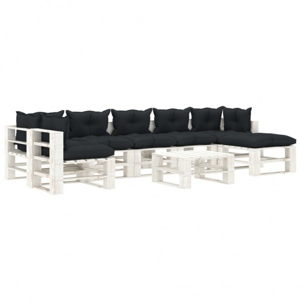 Muebles de palés de jardín 8 pzas madera cojines gris antracita Muebles de palés de jardín 8 pzas madera cojines gris antracita D