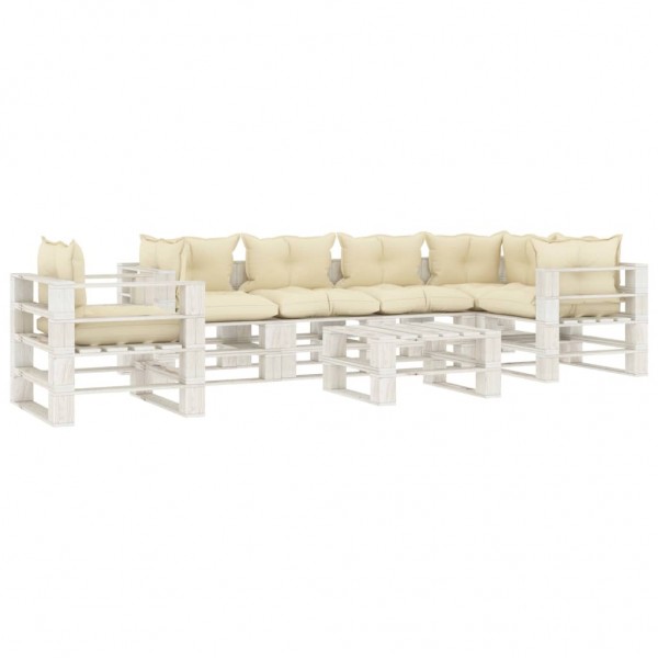 Set muebles de palés jardín 7 piezas madera cojines color crema Set muebles de palés jardín 7 piezas madera cojines color crema D