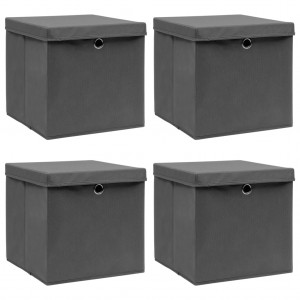 Cajas de almacenaje con tapas 4 uds tela gris 32x32x32 cm D