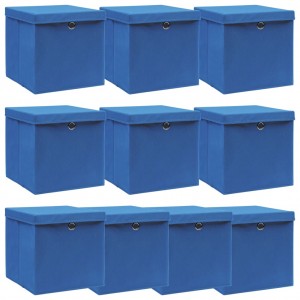 Caixas de armazenagem com tampas 10 x tela azul 32 x 32 x 32 cm D