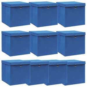 Cajas de almacenaje con tapas 10 uds tela azul 32x32x32 cm D