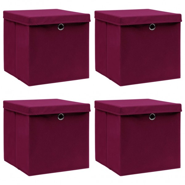 Caixa de armazenamento com tampa 4 peças tecido vermelho escuro 32x32x32 cm D